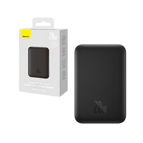 BASEUS WIRELESS MAGNETIC POWER BANK PPCX020001 20W 6000MAH WITH 50CM TYPE-C TO TYPE-C CABLE BLACK BASEUS WIRELESS MAGNETIC POWER BANK PPCX020001 20W 6000MAH WITH 50CM TYPE-C TO TYPE-C CABLE BLACK